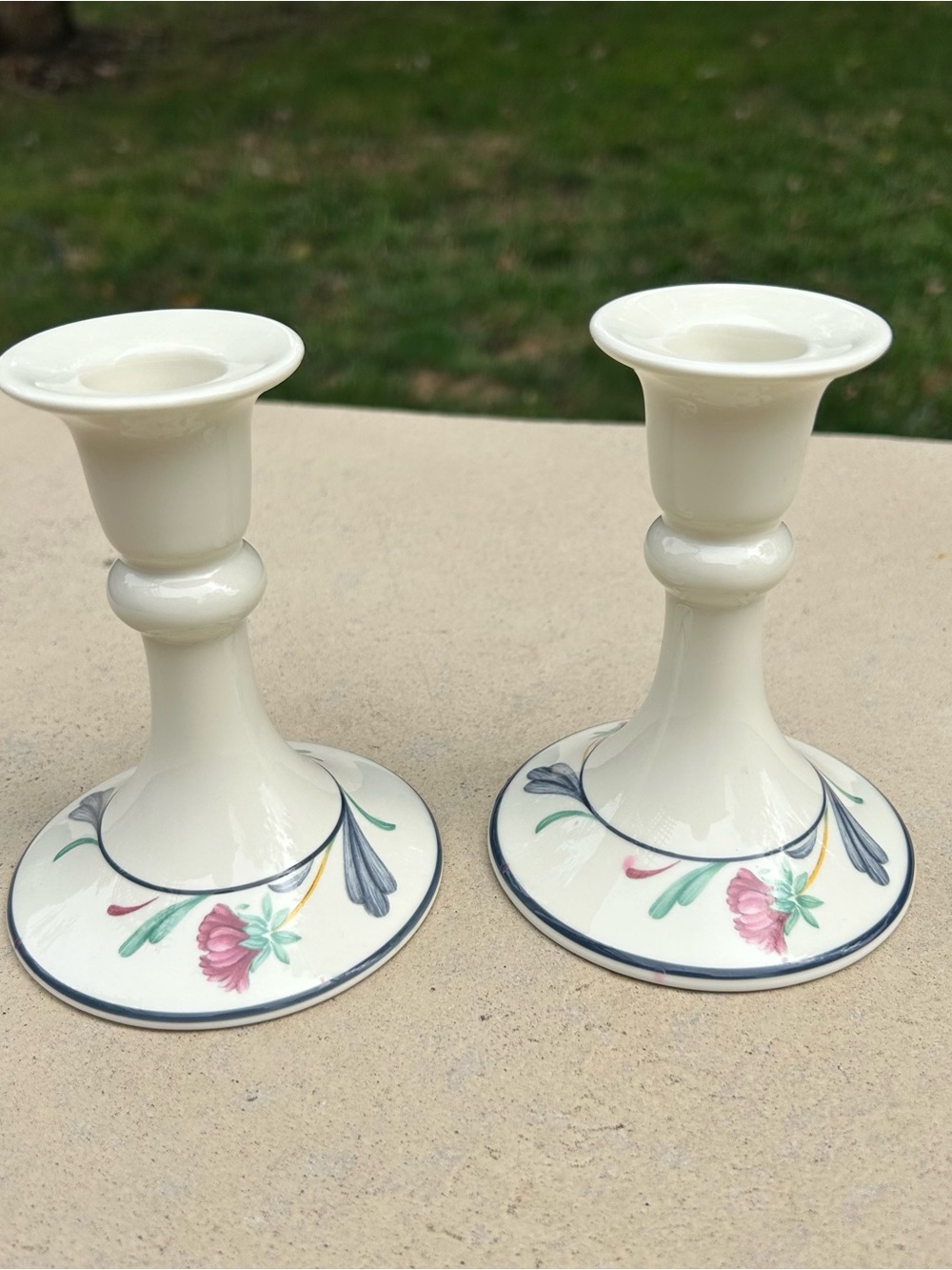 Pair Lenox Chinastone - POPPIES ON BLUE- Candle Sticks Holders 4-3/4"
